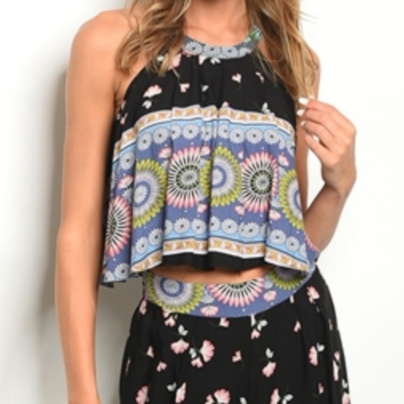 GIGI Two Piece Set Wide Leg Pants & Swing Crop Top Floral Print Sizes S & L NWT - Picture 3 of 12